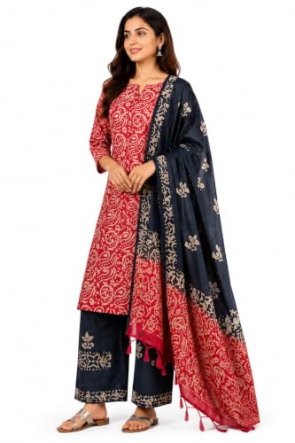 Image of HAIDER ALI AND SONS Women's Cotton Silk Batik Print Unstitched Salwar Suit Dress Material with Dupatta | Bhagalpuri Handloom Fabric | Casual, Office & Festival Wear