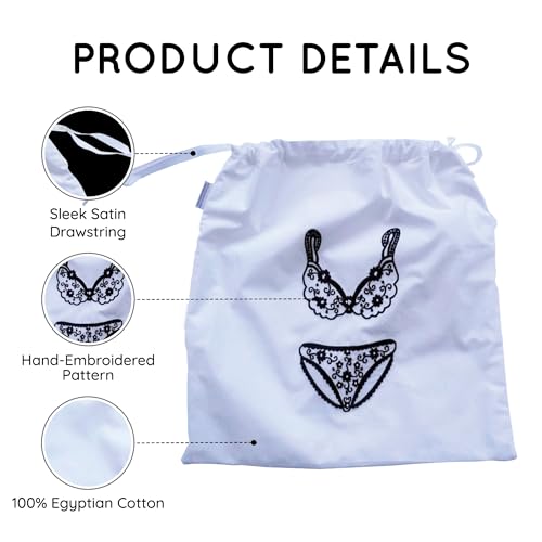 Image of Lingerie Bag for Travel Set of 3, Women Lingerie Bags with Draw Strings, Double-Layered Egyptian Cotton Beach Bags for Swimwear, Underwear & Vacation Storage, 15x15 Inches (White)