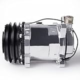 Dilomber Universal A/C Compressor, 12V Air Conditioning Compressor 2 Grooves Fit for Sanden 508 2PK Style SD 508 5H14 R134A V Belt (Pre-Filled with Oil) Chrome