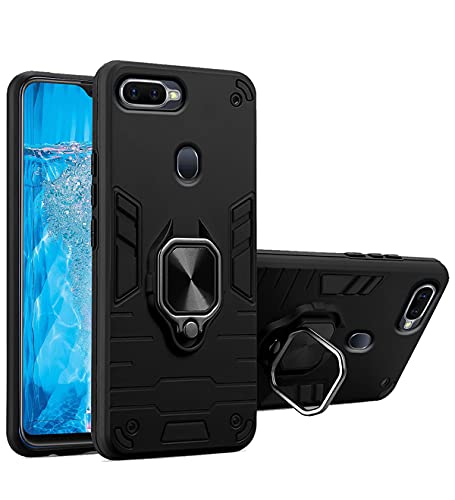 Image of Pikkme D5 Tough Armor Bumper Back Cover Case for Oppo A7,Oppo A5s,Oppo A11K |Ring Holder & Kickstand in-Built (Black)