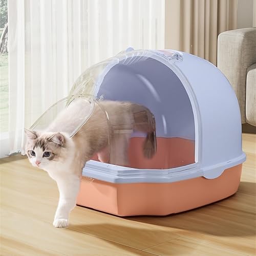 Arenero para gatos grande con puerta frontal y tapa anti-salpicaduras miniatura 7