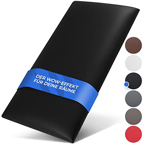 Wandkissen Leder mit Befestigung und 50mm Polsterung - Bett Kopfteil Wandpolster - Wandverkleidung - Wandpaneele | 60 x 30 (Schwarz LV4) Cover