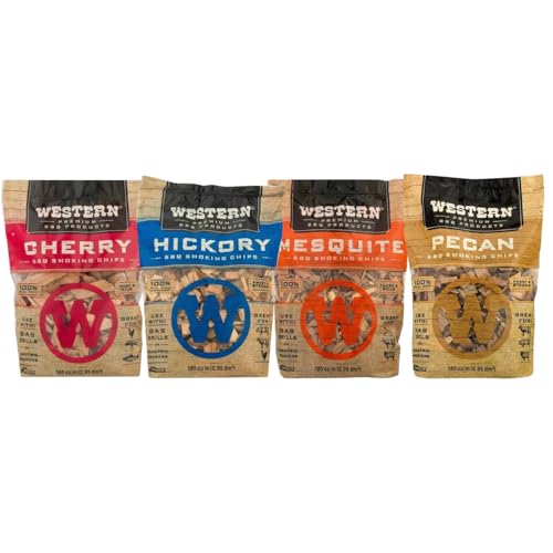 Western BBQ Premium‎ Wood Smoking Chips Variety (Pack of 4) Cherry, Hickory, Mesquite, Pecan