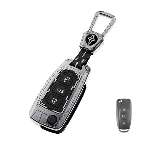 Image of Keyzone Iron Core Series Key Cover Compatible for Tata Curvv, Nexon, Harrier, Altroz, Punch, Safari, Tigor, Tiago, Zest, Bolt 3 Button flip Key (Gunmetal)