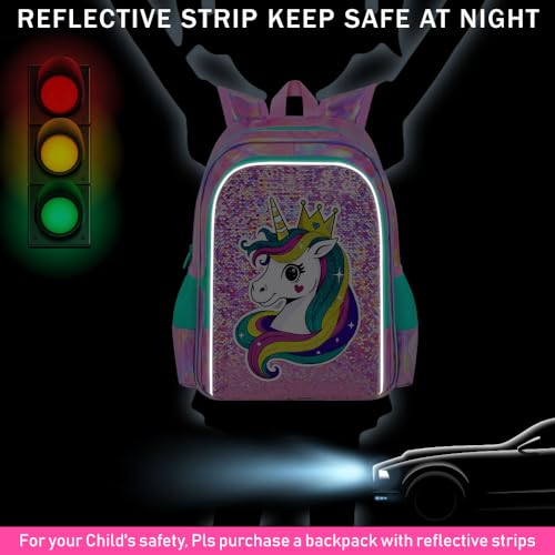 Image of CCJPX 16 inch Unicorn Backpack for Girls, 3Pcs Kids Sequin Bookbag with Lunch Box, Water Resistant Elementary School Bag for Kindergarten Preschool Toddler (Pink)