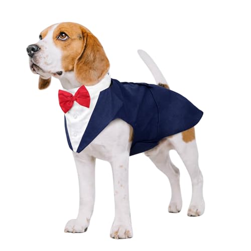 Kuoser Abito Smoking per Cani, Set Vestito Bandana Collare Cani per Matrimoni Cani Smoking Elegante con Papillon, Formale Vestito Cani Partito, Rimovibile Cravatta Cane e Vestito