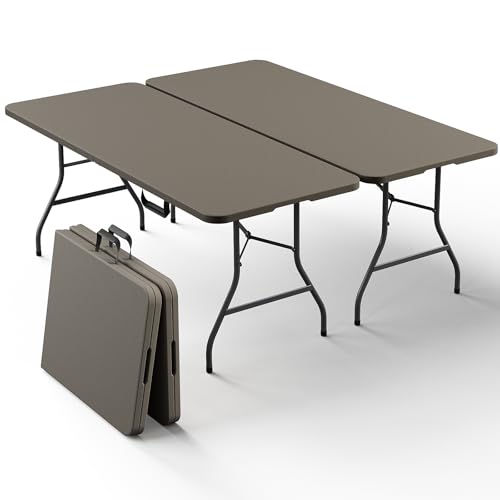 MAKE CHANGES 2-Pack 6ft Folding Table (Khaki)