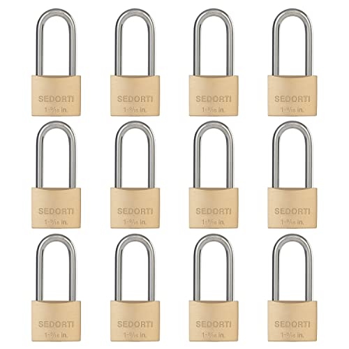 Image of SEDORTI Weatherproof Padlock with Stainless Steel 304 Long Shackle and Solid Brass Body, 1-9 /16 in. Wide, 12 Padlocks Keyed Alike, Marine Grade Rustproof Lock for Outdoors Use YNBSP1240
