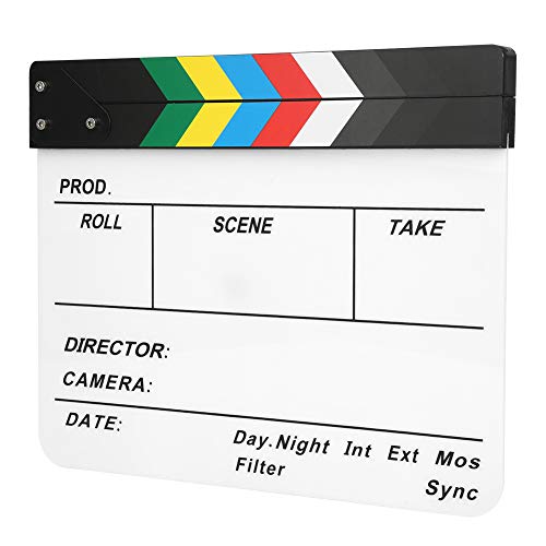 Film Clap Clapstick Easy to Erase Chalk for Movie Memories Role Playing, Editing, Video Production, Film Rolls, Camera Photography, etc. (Color Strip whiteboard (PAV1))