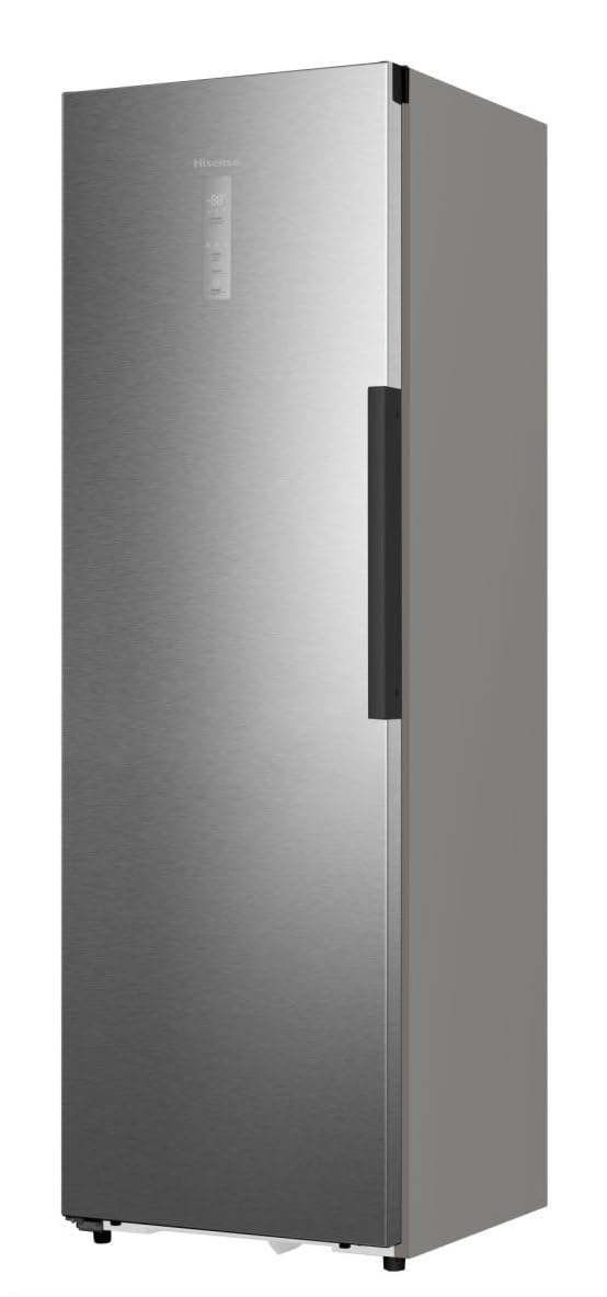 Hisense FT3K310SAIE - Congélateur 1 Porte Pose Libre Kitchen Fit, Classe E, 312 L, Hauteur 185,6 cm x Largeur 59,5 cm, Couleur Inox, Ventilation Inférieure, Ouverture de Porte 90º, Refroidissement
