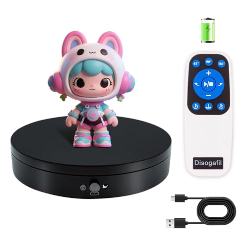 Disogafil Motorized Rotating Display Stand with Remote, 7.87in Display Turntable, Max 22lbs Load Photography Turntable, 360 Electric Motorized Lazy Susan for Photography Product Shows by Disogafil - Used condition - US$23.96