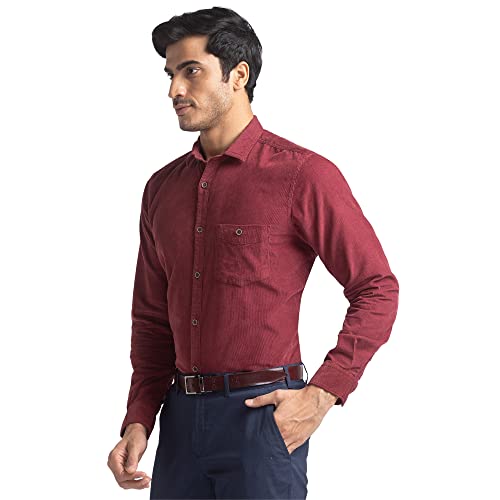 Image of Colorplus Men's Pure Cotton Solid Piece Dyed Pattern Tailored Fit Spread Collar Full Sleeve Casual Shirt