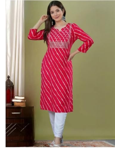 Image of Women's Cotton Floral Printed V-Neck A-Line Kurta /Regular Fit Kurti-3 /4 Sleeve