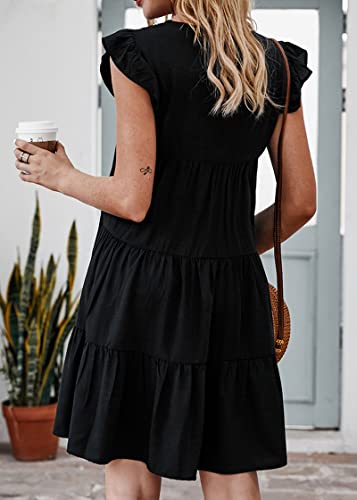 Image of KIRUNDO Summer Dresses for Women Sundress Sleeveless Ruffle Sleeve Round Neck Loose Short Flowy Pleated Mini Babydoll Dress