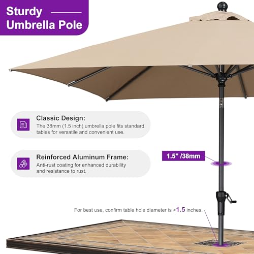 Image of PURPLE LEAF Patio Market Umbrella 8' x 8' Square Tilt Taupe 8 Ribs Garden