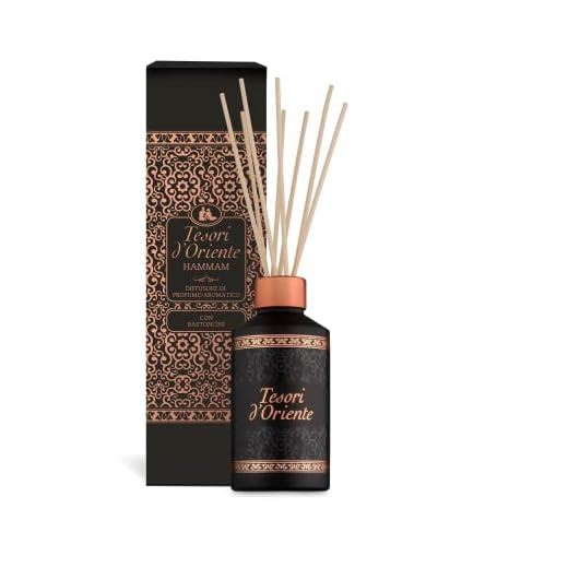 Tesori d'Oriente - Diffusore Hammam, Profumatore per Ambienti con Bastoncini, con Oli Essenziali dalle Note di Gelsomino e Fiori d'Arancio, Deodorante Casa, 200ml