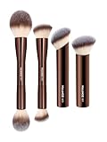 MAANGE 4 PCS Foundation Makeup Brush Set Double-ended Kabuki Brush Contour Brush for Liquid Powder Concealer Cream Cosmetics Blending Blush Face Makeup Tools Kit (Coffee)