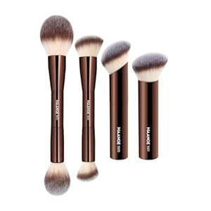 MAANGE 4 PCS Foundation Makeup Brush Set Double-ended Kabuki Contour Brush for Liquid Powder Concealer Cream Cosmetics Blending Blush Face Makeup Tools Kit (Coffee)