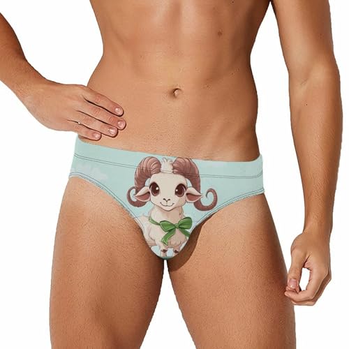 Good Aries-Sheep Boat Men's Swimming Trunks Briefs Beach Swimwear Low Rise Bikini Swimsuit Print Bathing Suit