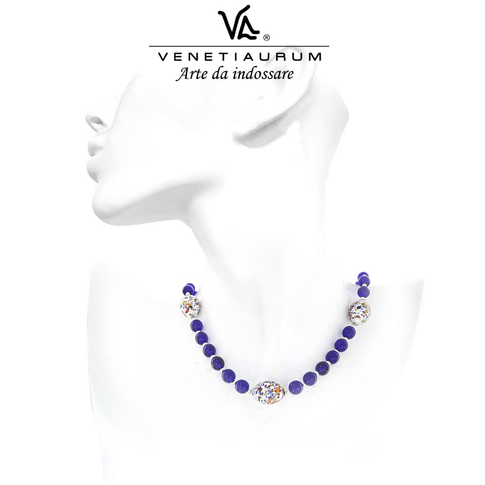 Venetiaurum - Collier avec Pierres Bleue en Verre Original de Murano et Argent 925 - Bijou Certifié Made In Italy