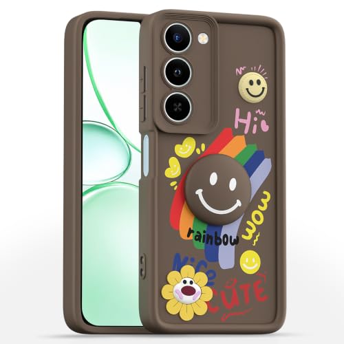 Image of Pikkme Back Cover for Realme P4 Lite 5G / Realme C83 5G | Soft Silicone| Cute Rainbow Smile & 3D Cartoon Flower Design | Shockproof Raised Camera Protection Bumper Case (Brown)