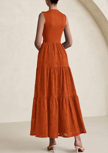 Image of PRETTYGARDEN Summer Dresses for Women 2026 Casual Eyelet Sleeveless Wedding Guest Maxi Dress Tank Top Sundress with Pockets