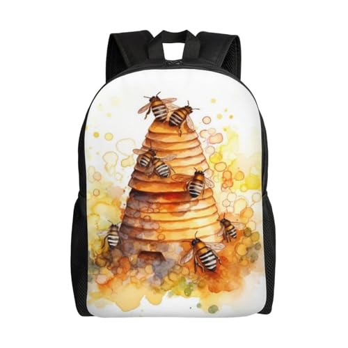 16in Lightweight Travel Backpack Beehive Bees Swarm Honeycomb Casual Daypack for Outdoor Enthusiasts, Business Men & Women, Travel Ready Design