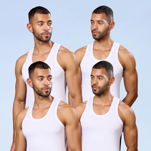 Image of Wearslim Premium Round Neck Super Combed Ultra Soft Cotton Vest for Man, Slim Fit Sleeveless Tank Tops Undershirts for Men with Extended Length for Easy Tuck