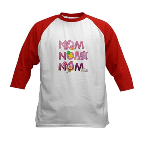 CafePress Candy Land Nom Nom Kids Baseball T Shirt Kids Cotton Baseball Jersey, 3/4 Raglan Sleeve Shirt Red/White