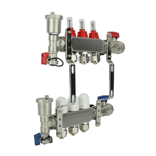 Colector de Calefacción por Suelo G1in de 3 Salidas con Medidor de Flujo y Manómetro de Presión Preciso, Acero Inoxidable 304 Duradero para Soluciones de Calefacción Radiante miniatura 7