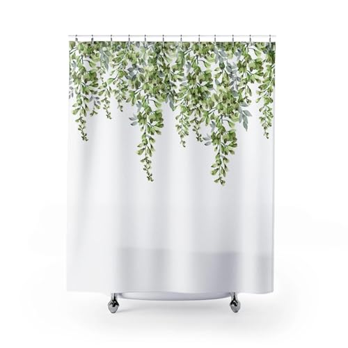 Rideau de douche feuilles vertes en polyester durable avec 12 anneaux