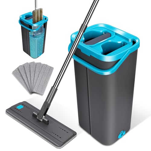 OZD Wischmopp Set mit Eimer, Bodenwischer Set mit Auswringfunktion, Flachmopp mit 141cm...
