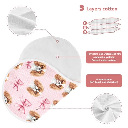 J JOYSAY Dogs Cocker Spaniel Bow Pink Baby Burp Cloths for Boys Girls Large 22''x11'' Cotton 4 Layer Baby Infant Burp Cloths for Girl Unisex one sizex23