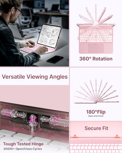 Image of typecase Keyboard Case for iPad Air 13-inch(M4 /M3 /M2, 2026 /2025 /2024), 360 Rotatable, Multi-Touch Trackpad, 11-Color Backlit Wireless Protective Case with Pencil Holder, Auto Sleep /Wake, Light Pink