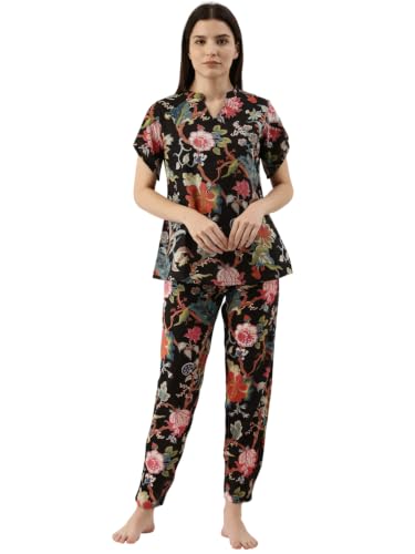 Image of SANSKRUTIHOMES Women's Premium 100% Cotton Printed Co-Ord Set | Short Sleeve Shirt & Pant Set | Pink Checkered Sun & Palm Tree Print | Casual Summer Resortwear, Vacation Wear & Comfortable Loungewear