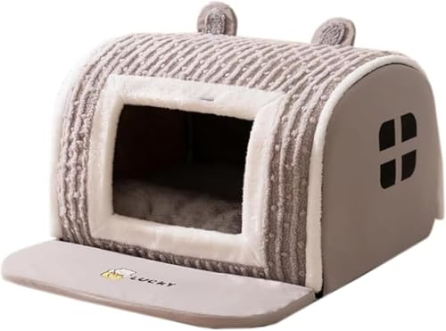 Aoasious ドッグハウス ペットハウス ドーム型 室内 秋冬 防寒 断熱 洗える クッション 収納可 猫ベッド 犬ベッド 中型犬 大型犬 S?XL ブラウン 毛布付き (?斯灰小熊,M)