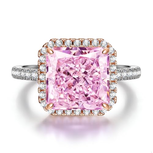 GONA 5CT Pink Diamond Ring Anniversary For Women VVS Brilliant Cut Halo