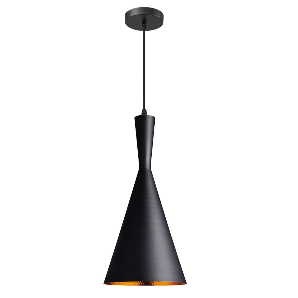 iDEGU Retro Pendant Light Shade, Vintage Black Metal Pendant Light E27 Ceiling Light Fixture Modern Lighting for Living Room Bedroom Kitchen (Type-C 19CM)