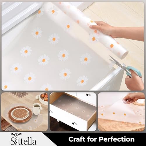 Image of SITTELLA (45cm x 10 m) Food-Grade Anti-Slip Washable Kitchen Drawer & Shelf Liner | Multipurpose Waterproof Fridge, Table & Cabinet Mat | Non-Toxic, Cuttable & Reusable(White -Flower)