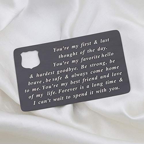 BEKECH Police Jewelry Police Officer Wallet Card Husband Gift You're My First and Last Thought of The Day Be Strong Be Brave Be Safe Wallet Insert Gift from Police Wife4