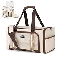 Wakytu transportbox Katze, Fluggesellschaftsgenehmigte Haustiertransporttasche, stabil und formbeständig, erweiterbare weiche Tasche für kleine Katzen und Hunde mit extra großer klappbarer Matte