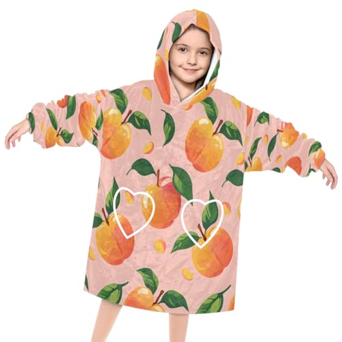 Pardick Wearable Blanket Hoodie for Kids, Shiny Peach Fleece Sweatshirt Blanket Oversized Blanket Sweatshirt with Pocket Flannel Warm Hooded Blanket 6-10 Year Old Girl Boy Gift, One Size