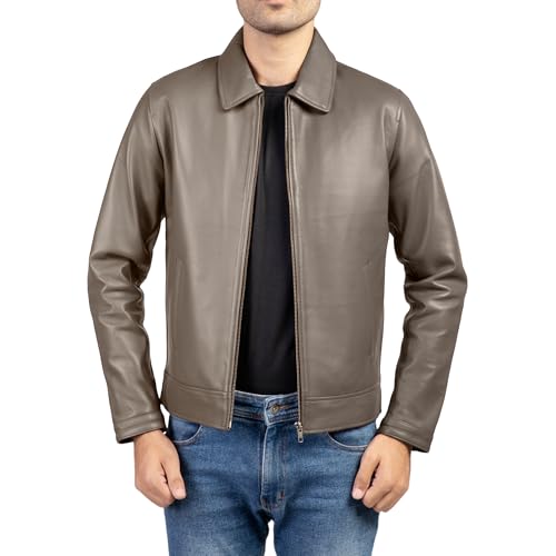 Image of Jild Polo Collar Premium Leather Jacket Men - Old School Classic Style Everyday Wear Real Lambskin Mens Leather Jacket