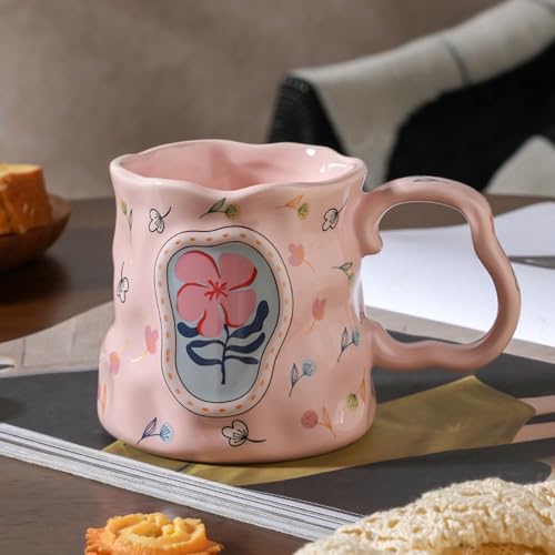 Taza de cerámica irregular con diseño floral 13.5 oz miniatura 2