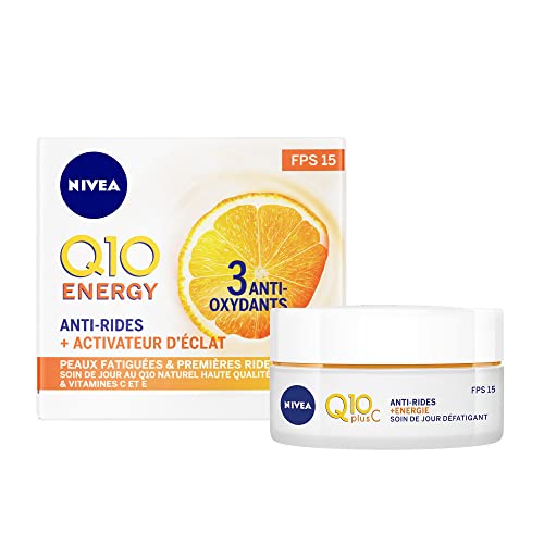 NIVEA Q10 Plus C Soin De Jour Défatigant Anti-rides +Énergie FPS 15 (1x 50 ml), crème anti-âge enrichie en Q10 & Vitamine C, crème hydratante, soin visage femme