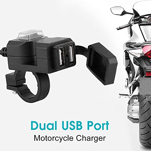 Qiilu 12V Dual-USB-Port Motorrad-Ladegerät Wasserdichtes Lenker-Ladegerät 5V 1A / 2.1A Adapter Telefonsteckdose (12-24V) Y4o655
