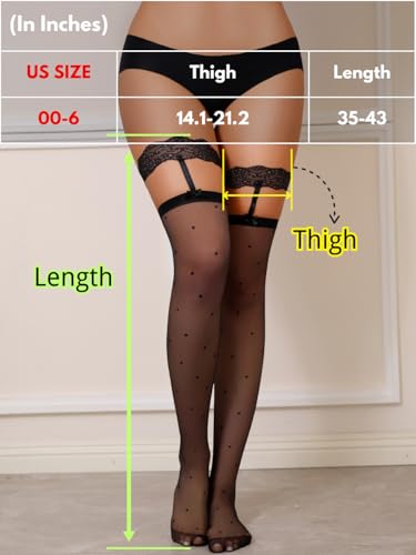 Image of ShawGobow Heart Thigh High Stockings,Petite Size Sheer Mesh Garter Stocking,Sexy Knee Highs For Women Vday Date Fits 00-6