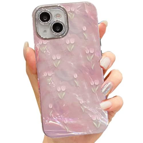 mobistyle Designed for iPhone 13 | Camera Lens Protection |Tulip Flower Pattern Print Design TPU+PC for Women Teen Girls Phone Back Cover Case (Tulip Pink)- Best and cheap mobile covers in India