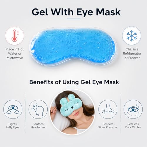 Image of Jenna Eye Mask for Sleeping with Adjustable Strap Super Soft Sleeping Mask Blind Fold for Comfortable Sleep Travelling Sleep Mask Pad for Girls Sleeping (Bunny-Blue-Gel)