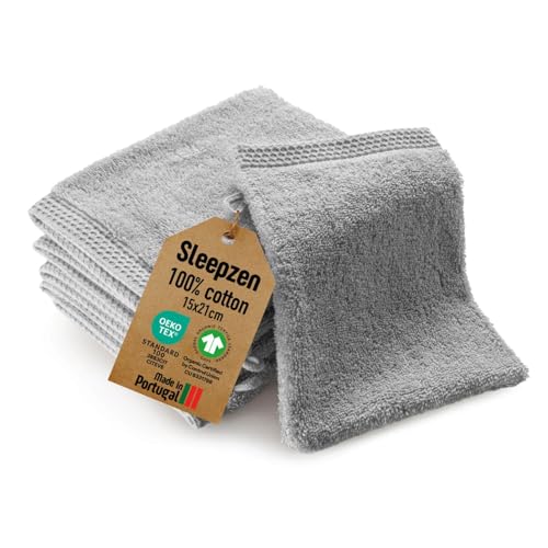 SLEEPZEN - Set of 6 Organic Cotton Face Cloths/Washcloths/Flannels (Pearl Grey) - GOTS Certified - 500 gsm Long-Staple Cotton - Ultra Absorbent & Soft - Oeko-Tex Certified - Made in Portugal